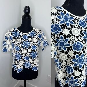 Glamorous Embroidered Floral Short Sleeve Top (S)